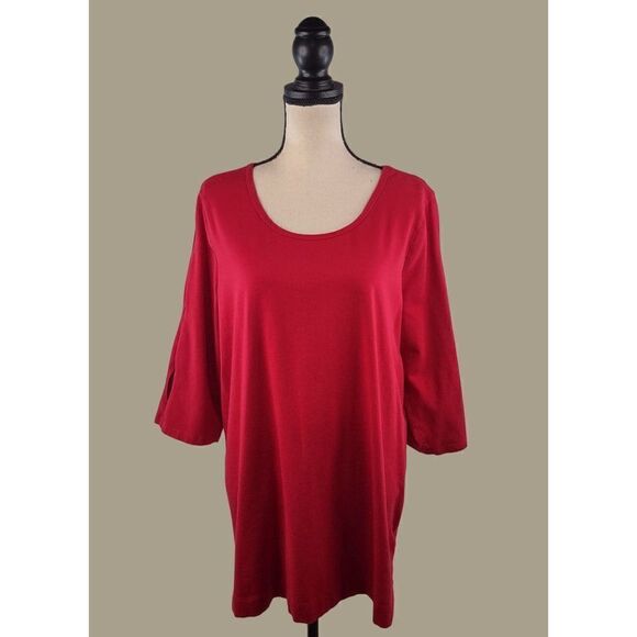 Denim & Co. (D. & Co.) Red Cotton Blend Peek a Boo Sleeve Top Size 1X - Picture 1 of 9